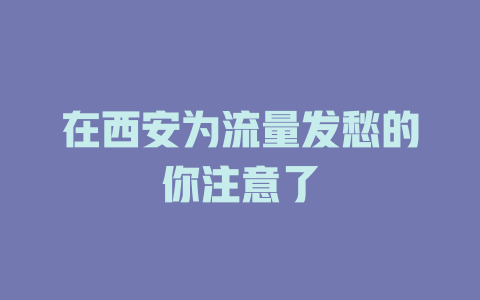在西安为流量发愁的你注意了
