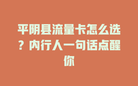 平阴县流量卡怎么选？内行人一句话点醒你