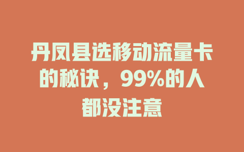 丹凤县选移动流量卡的秘诀，99%的人都没注意