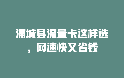 浦城县流量卡这样选，网速快又省钱