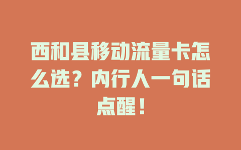 西和县移动流量卡怎么选？内行人一句话点醒！