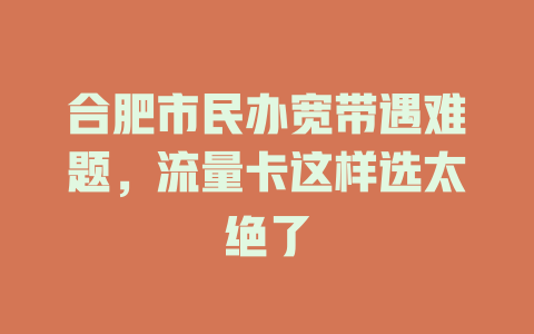 合肥市民办宽带遇难题，流量卡这样选太绝了
