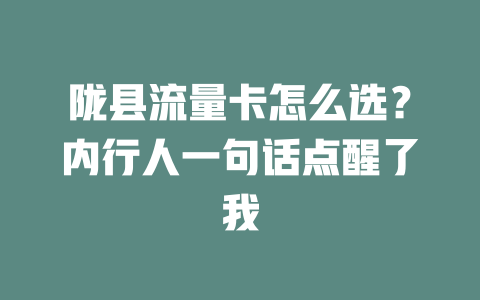 陇县流量卡怎么选？内行人一句话点醒了我