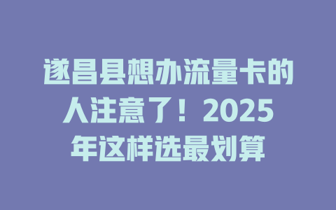 遂昌县想办流量卡的人注意了！2025年这样选最划算
