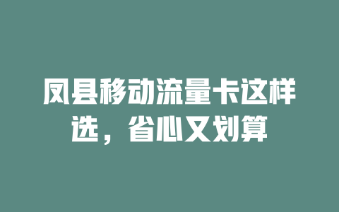 凤县移动流量卡这样选，省心又划算
