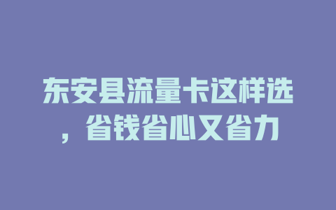 东安县流量卡这样选，省钱省心又省力