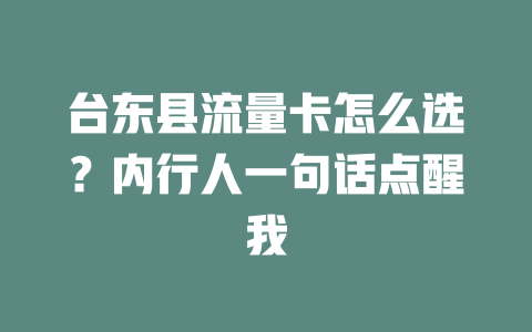 台东县流量卡怎么选？内行人一句话点醒我