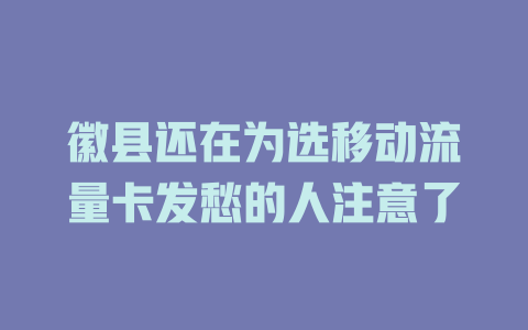 徽县还在为选移动流量卡发愁的人注意了