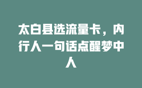 太白县选流量卡，内行人一句话点醒梦中人