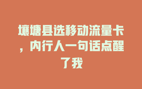 壤塘县选移动流量卡，内行人一句话点醒了我