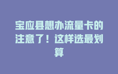 宝应县想办流量卡的注意了！这样选最划算
