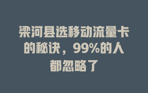 梁河县选移动流量卡的秘诀，99%的人都忽略了