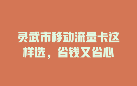 灵武市移动流量卡这样选，省钱又省心