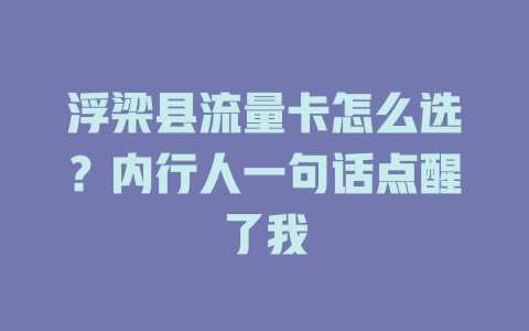 浮梁县流量卡怎么选？内行人一句话点醒了我