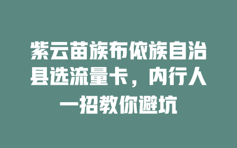 紫云苗族布依族自治县选流量卡，内行人一招教你避坑