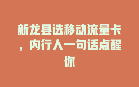 新龙县选移动流量卡，内行人一句话点醒你