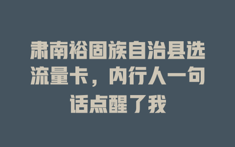 肃南裕固族自治县选流量卡，内行人一句话点醒了我