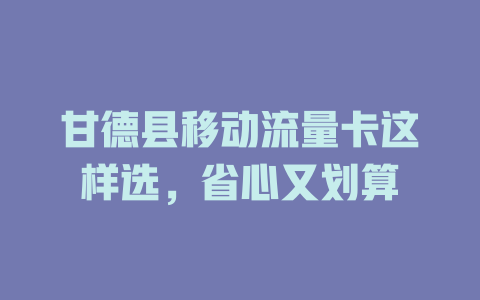甘德县移动流量卡这样选，省心又划算