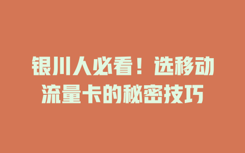 银川人必看！选移动流量卡的秘密技巧