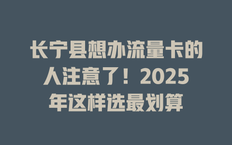 长宁县想办流量卡的人注意了！2025年这样选最划算