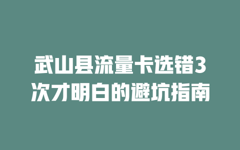 武山县流量卡选错3次才明白的避坑指南