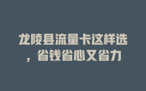 龙陵县流量卡这样选，省钱省心又省力