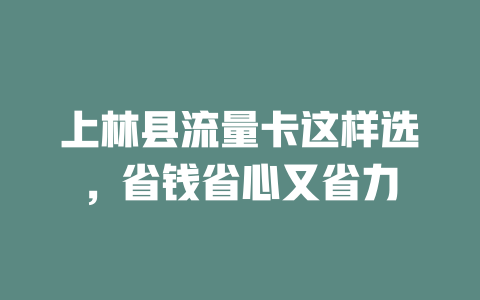 上林县流量卡这样选，省钱省心又省力