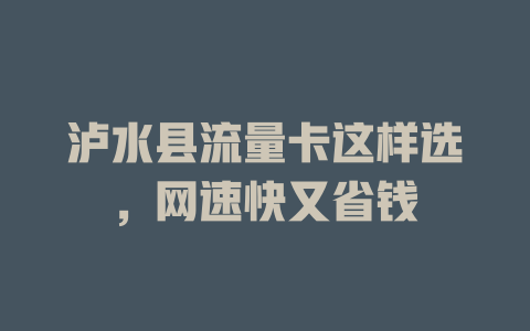 泸水县流量卡这样选，网速快又省钱