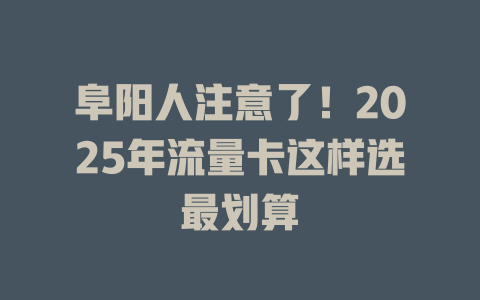 阜阳人注意了！2025年流量卡这样选最划算
