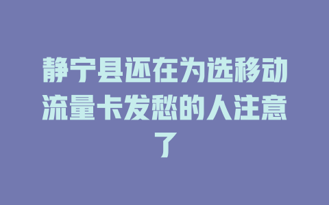 静宁县还在为选移动流量卡发愁的人注意了