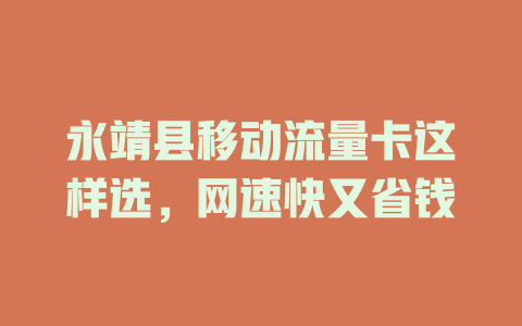 永靖县移动流量卡这样选，网速快又省钱