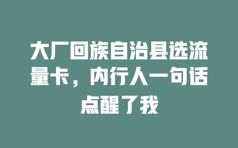 大厂回族自治县选流量卡，内行人一句话点醒了我
