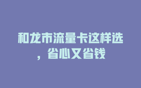 和龙市流量卡这样选，省心又省钱