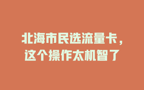 北海市民选流量卡，这个操作太机智了