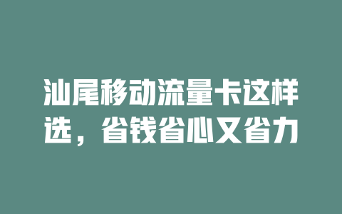 汕尾移动流量卡这样选，省钱省心又省力