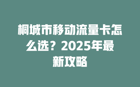 桐城市移动流量卡怎么选？2025年最新攻略