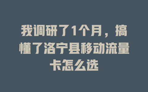 我调研了1个月，搞懂了洛宁县移动流量卡怎么选