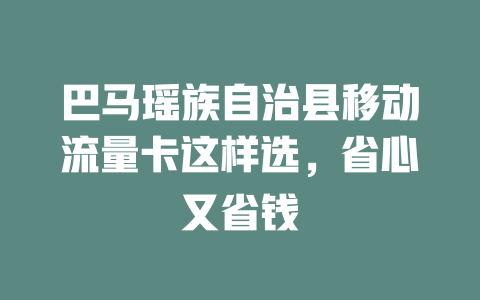 巴马瑶族自治县移动流量卡这样选，省心又省钱