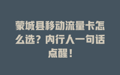 蒙城县移动流量卡怎么选？内行人一句话点醒！