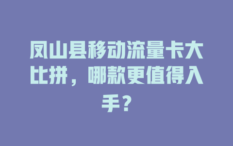 凤山县移动流量卡大比拼，哪款更值得入手？