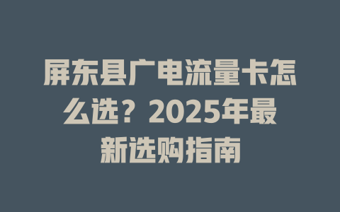 屏东县广电流量卡怎么选？2025年最新选购指南