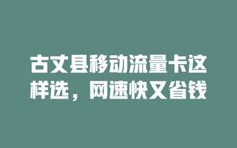 古丈县移动流量卡这样选，网速快又省钱
