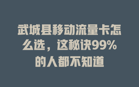 武城县移动流量卡怎么选，这秘诀99%的人都不知道