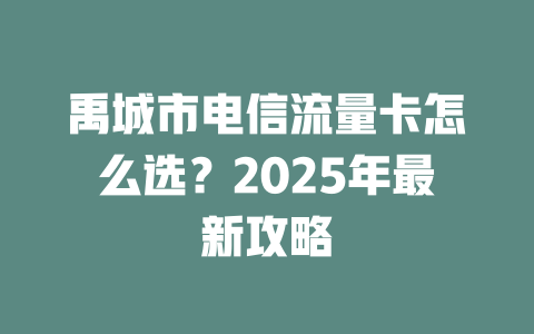禹城市电信流量卡怎么选？2025年最新攻略
