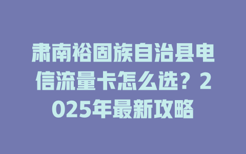 肃南裕固族自治县电信流量卡怎么选？2025年最新攻略