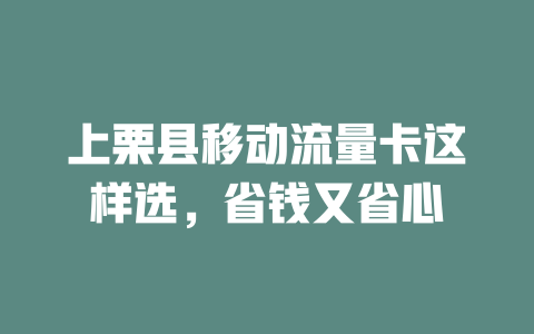 上栗县移动流量卡这样选，省钱又省心