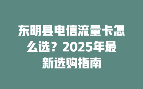 东明县电信流量卡怎么选？2025年最新选购指南