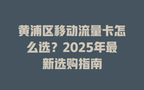 黄浦区移动流量卡怎么选？2025年最新选购指南