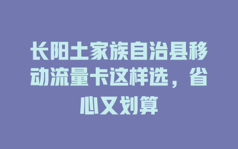 长阳土家族自治县移动流量卡这样选，省心又划算