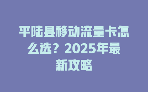 平陆县移动流量卡怎么选？2025年最新攻略